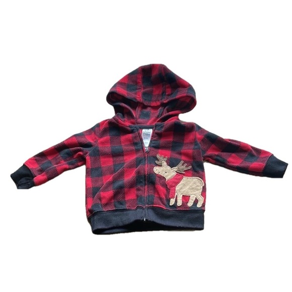 Carter's Other - Child of Mine Plaid Red and Black Kids Hoodie with Moose Design Size 3-6 Months